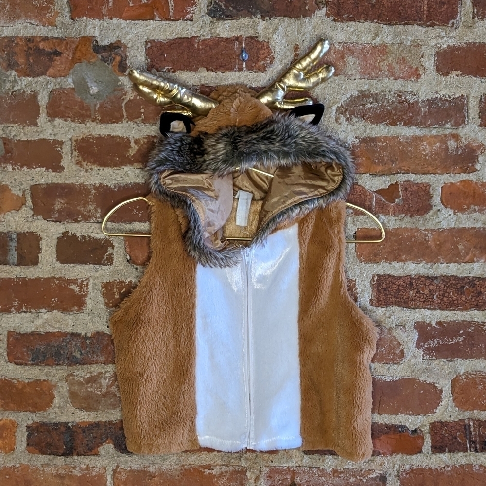 Kids Unisex‎ Small Reindeer Hooded Full Zip Vest
